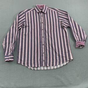 Bugachi Uomo Button Up Shirt Mens Large Vertical Striped Long Sleeve Classic Fit